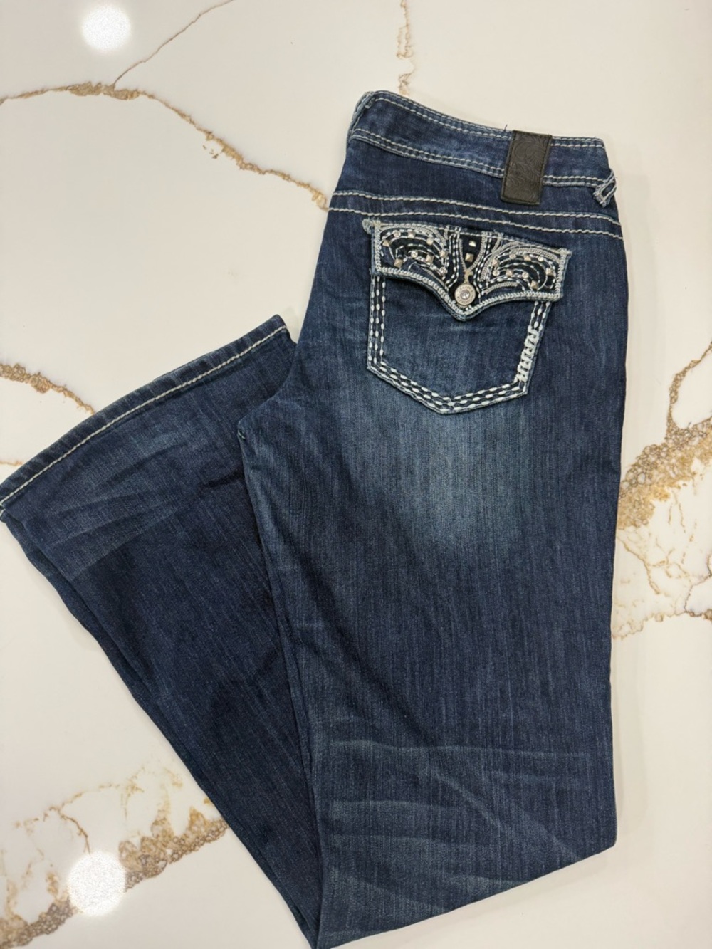 Vanity Dark Blue Bootcut Jeans with Embroidered Pocket